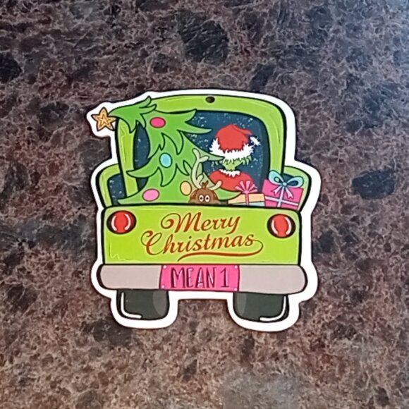 ๐ฏ 10 for $12 / Grinch in Green Truck Chipboard Christmas Ornament Mean 1 - Picture 6 of 12